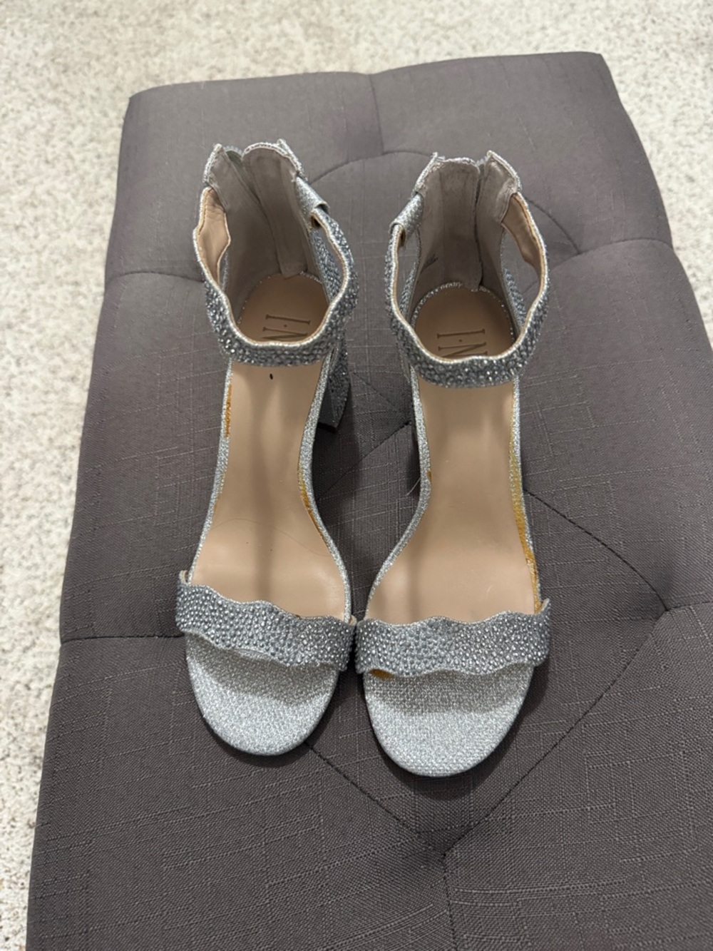 INC International Concepts Silver Crystal Ankle-Strap Block Heels